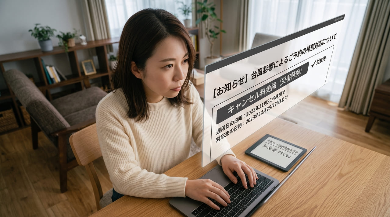 キャンセル料の免除を調べる女性