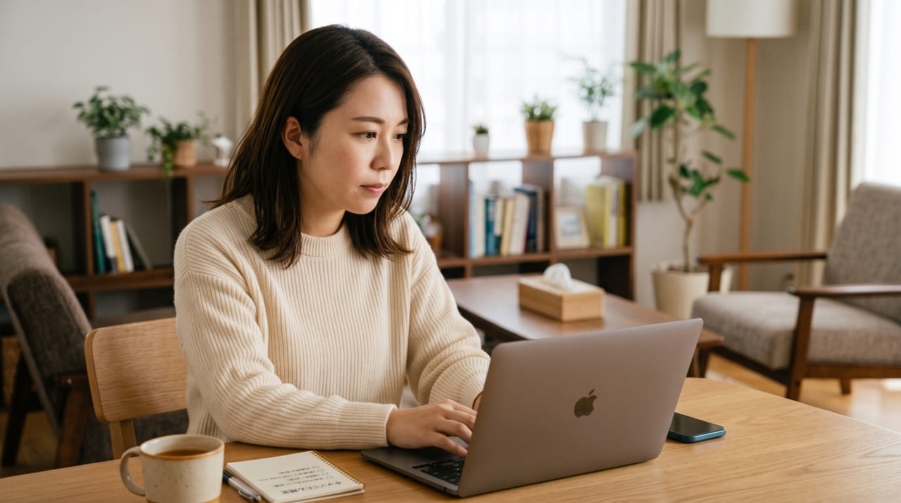 キャンセル料をネットで調べる女性