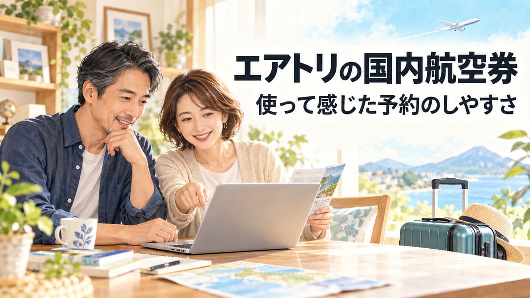 二人が、明るい室内で旅行の予定を確認するイメージ