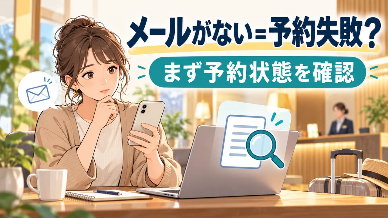 予約画面と受信箱を確認する女性