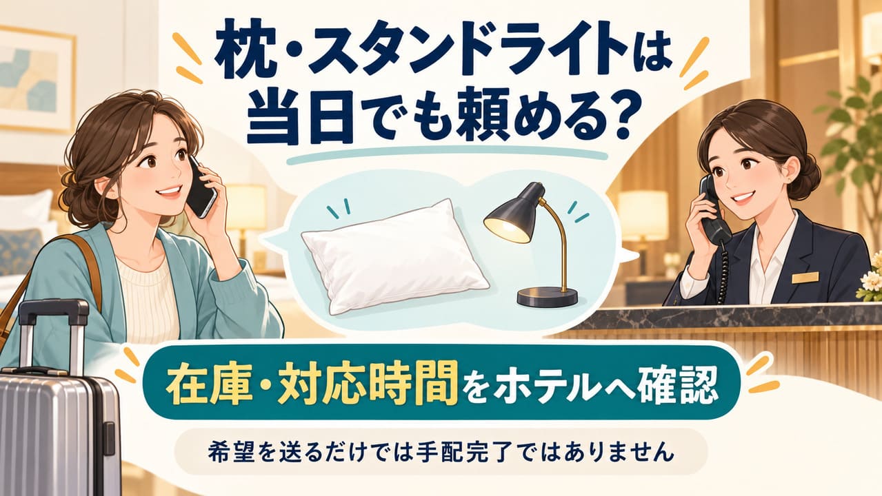 枕・スタンドライトを電話で確認するゲストのイメージ